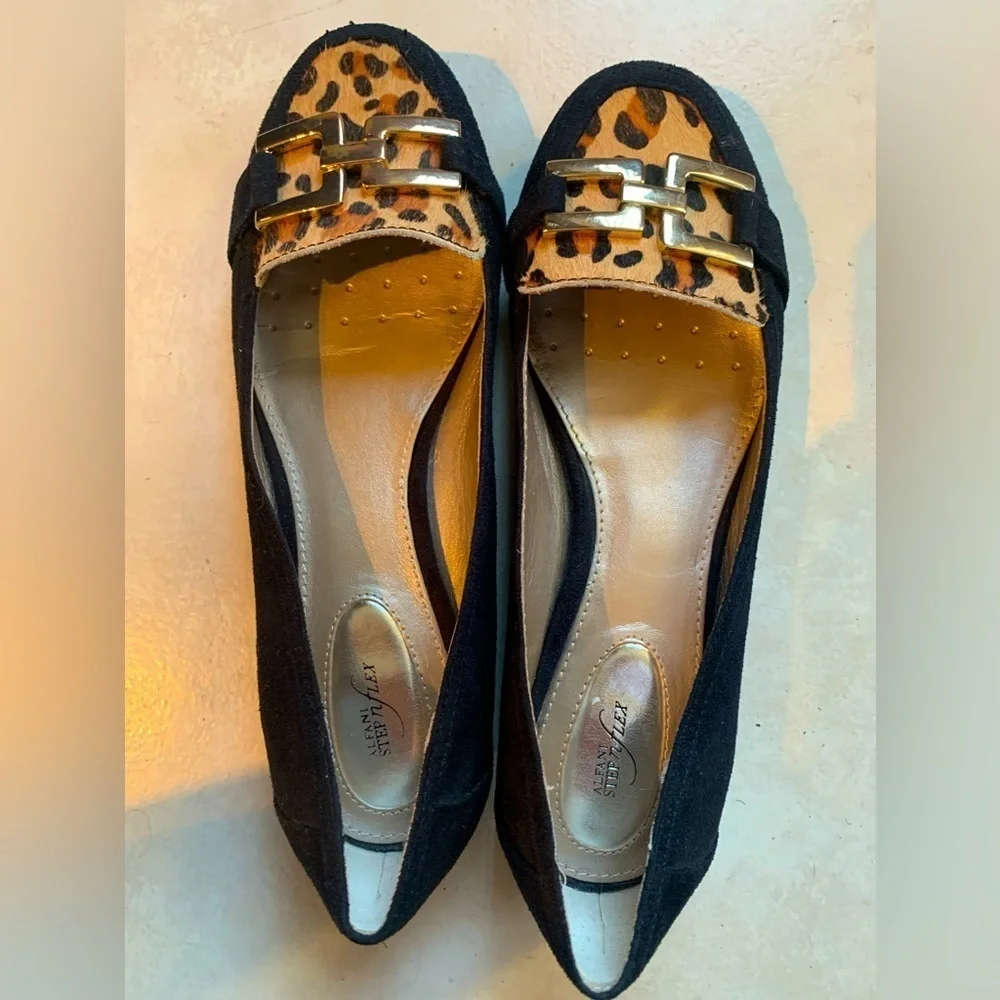 Alfani Black Suede & Cheetah Accent Loafers Flats Step N Flex Allegra si…